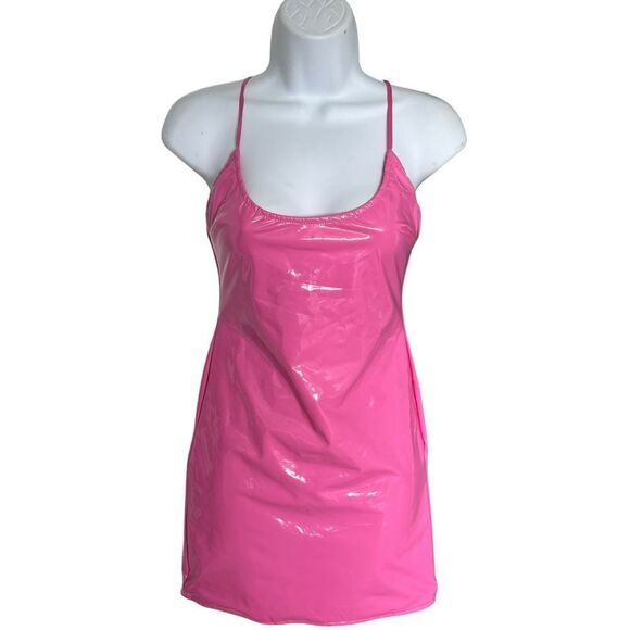 Oh Polly Dresses & Skirts - Oh Polly Pink Glossy Mini Dress with Crisscross Back Size 4